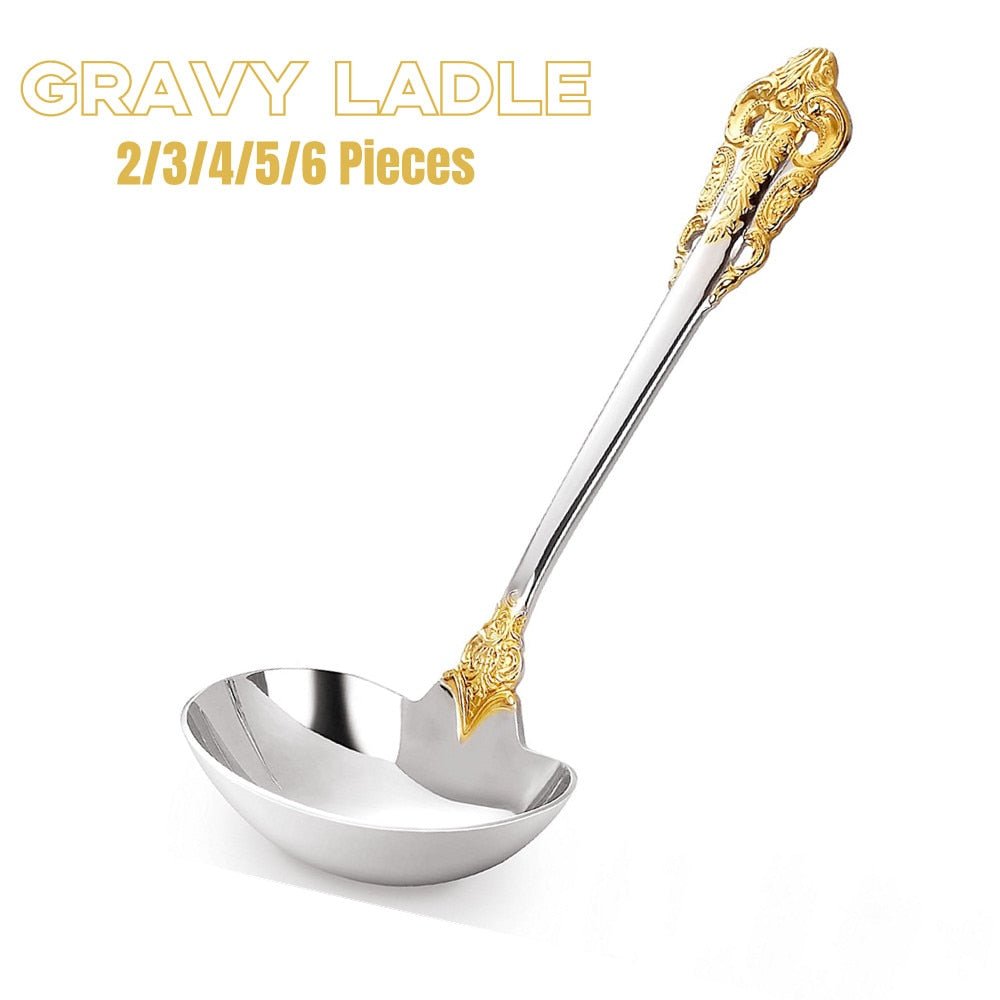 Gravy Ladle Set - 18/10 Gold Accent Stainless Steel - Casatrail.com