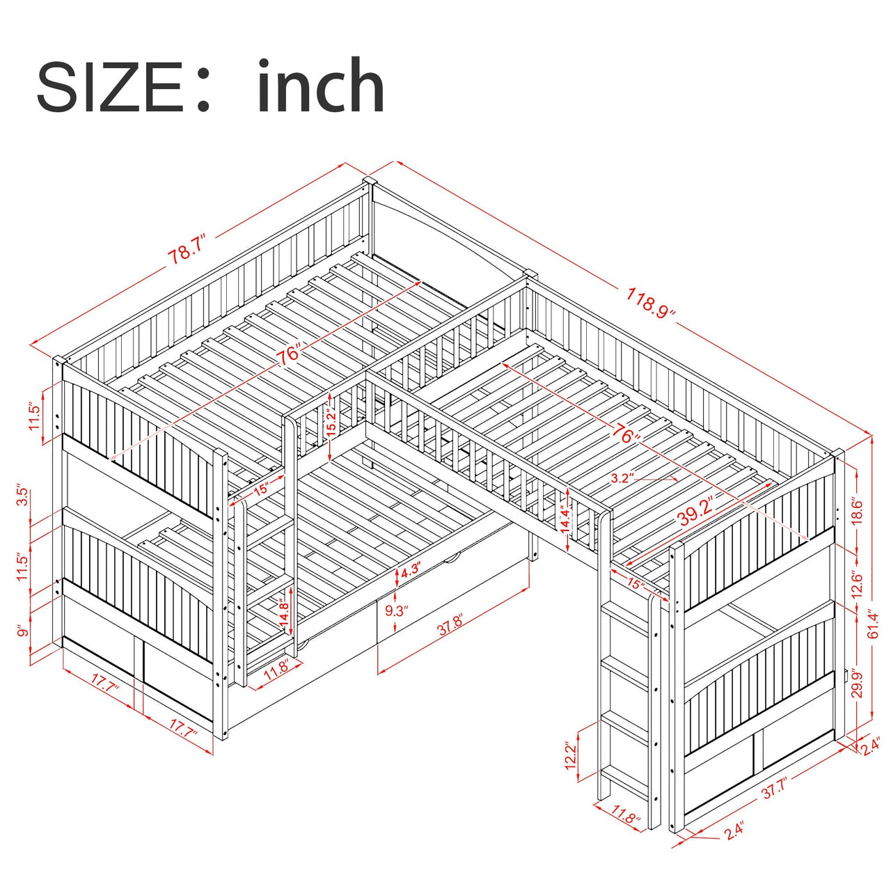 Gray Twin Bunk Bed with Drawers - Casatrail.com