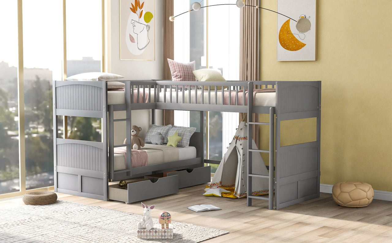 Gray Twin Bunk Bed with Drawers - Casatrail.com