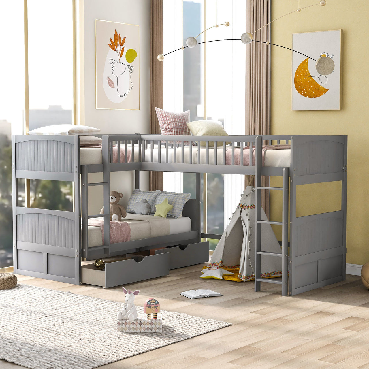 Gray Twin Bunk Bed with Drawers - Casatrail.com