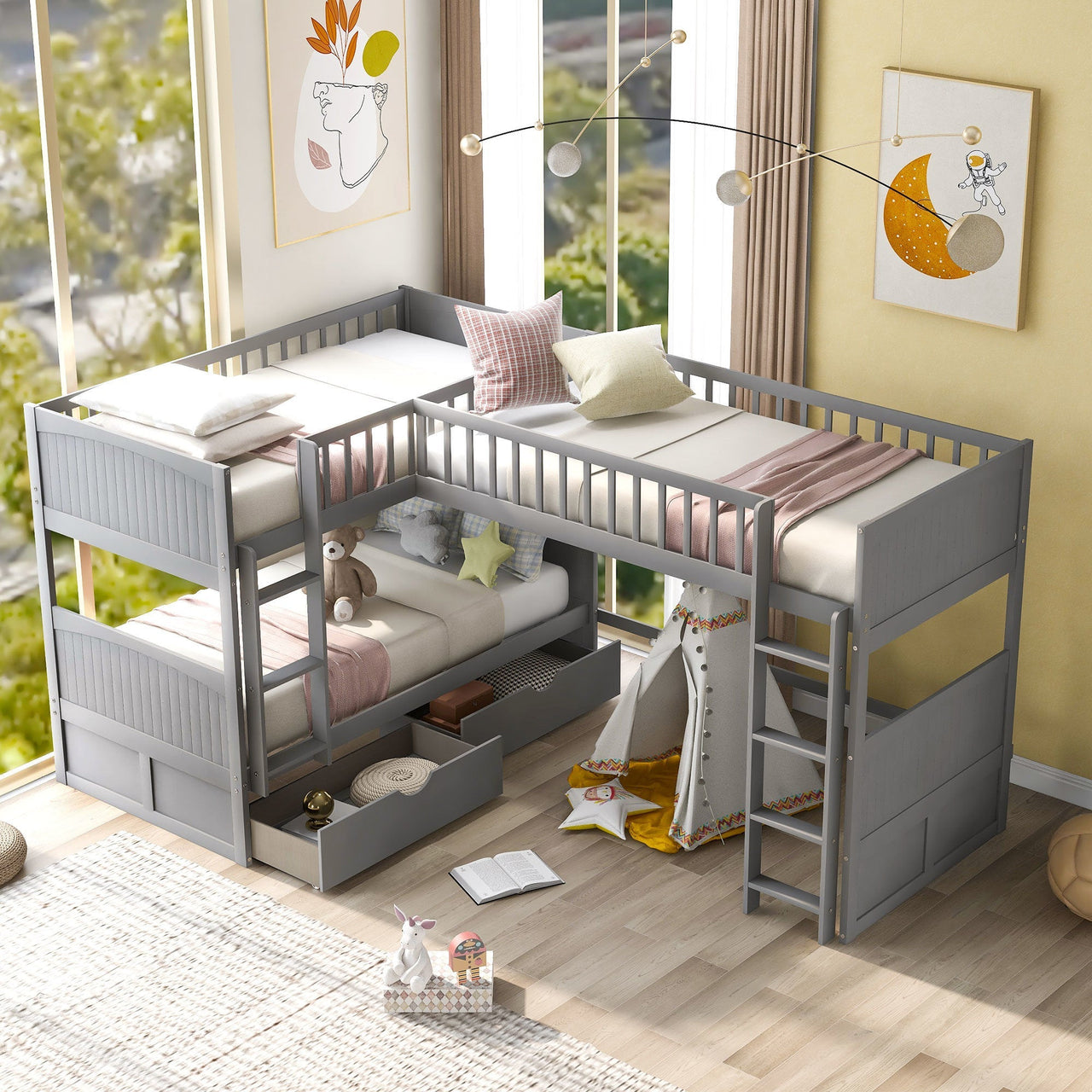 Gray Twin Bunk Bed with Drawers - Casatrail.com