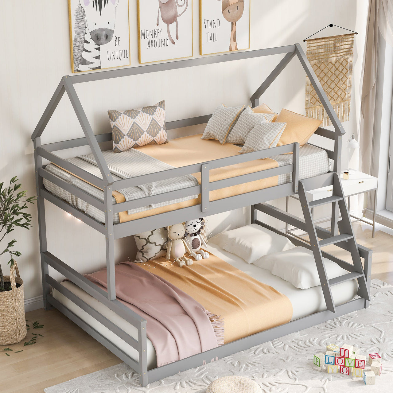Gray Twin Bunk Bed with Ladder - Casatrail.com