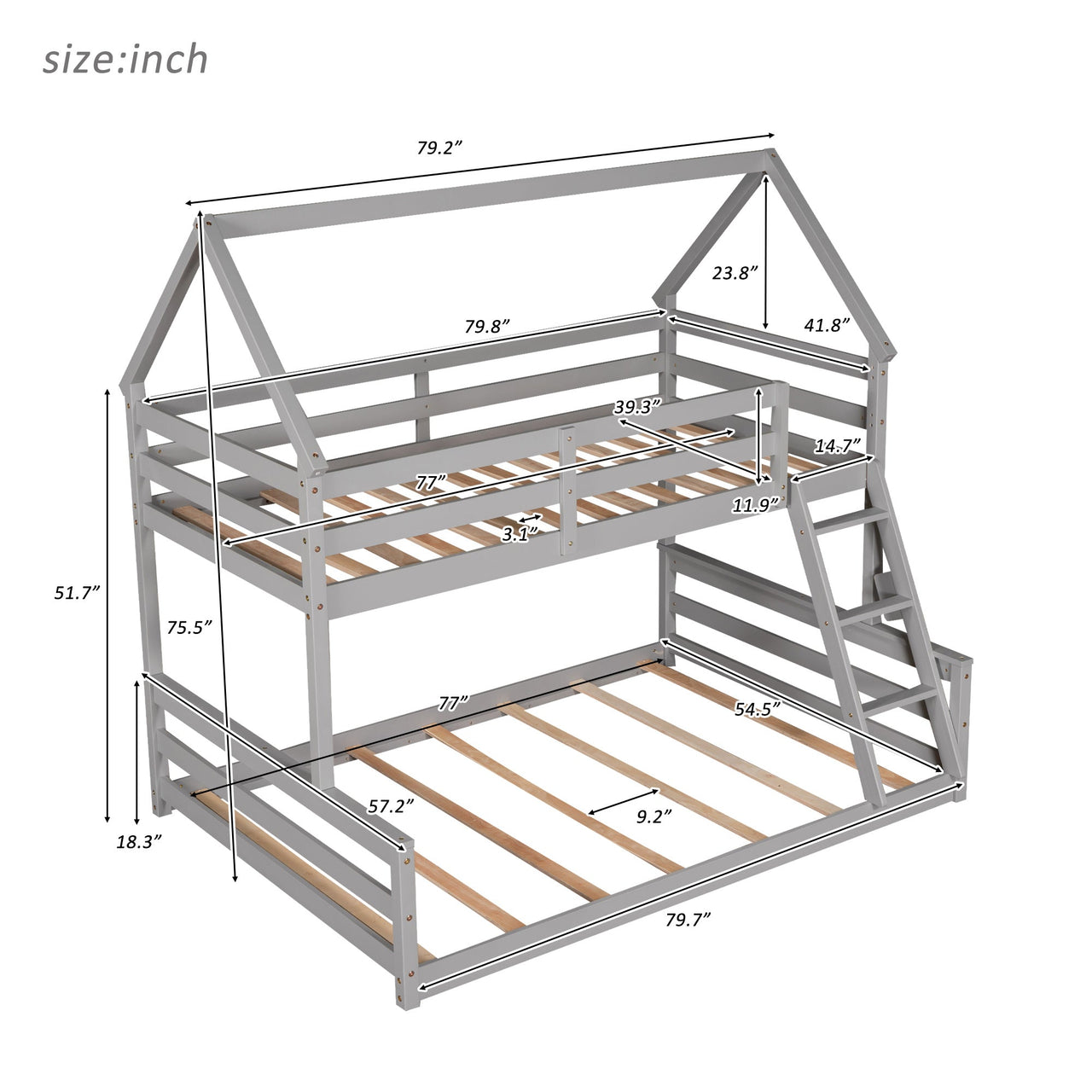 Gray Twin Bunk Bed with Ladder - Casatrail.com