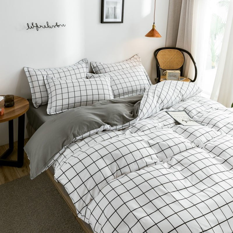 Green White Lattice Duvet Cover Bedding Set - Casatrail.com