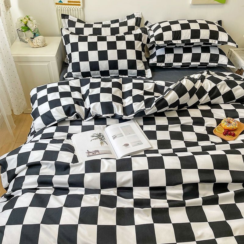 Green White Lattice Duvet Cover Bedding Set - Casatrail.com