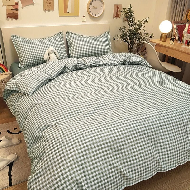 Green White Lattice Duvet Cover Bedding Set - Casatrail.com