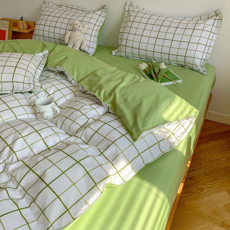 Green White Lattice Duvet Cover Bedding Set - Casatrail.com