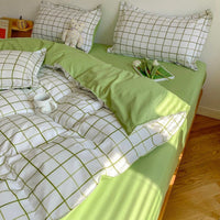 Thumbnail for Green White Lattice Duvet Cover Bedding Set - Casatrail.com