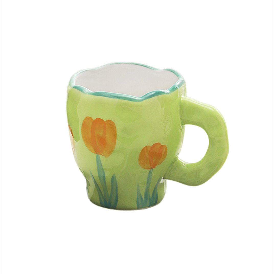 Hand - painted Flower Ceramic Coffee Cup with Saucer - Casatrail.com