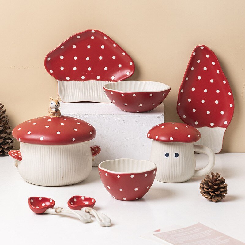 Hand - Painted Red Mushroom Ceramic Tableware Set - Casatrail.com