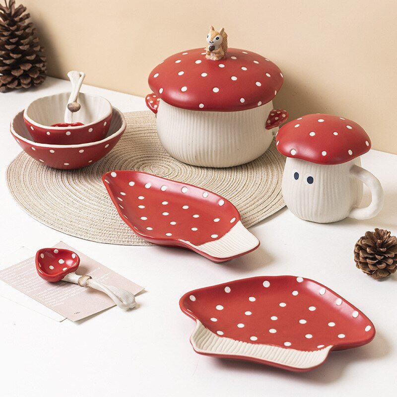 Hand - Painted Red Mushroom Ceramic Tableware Set - Casatrail.com