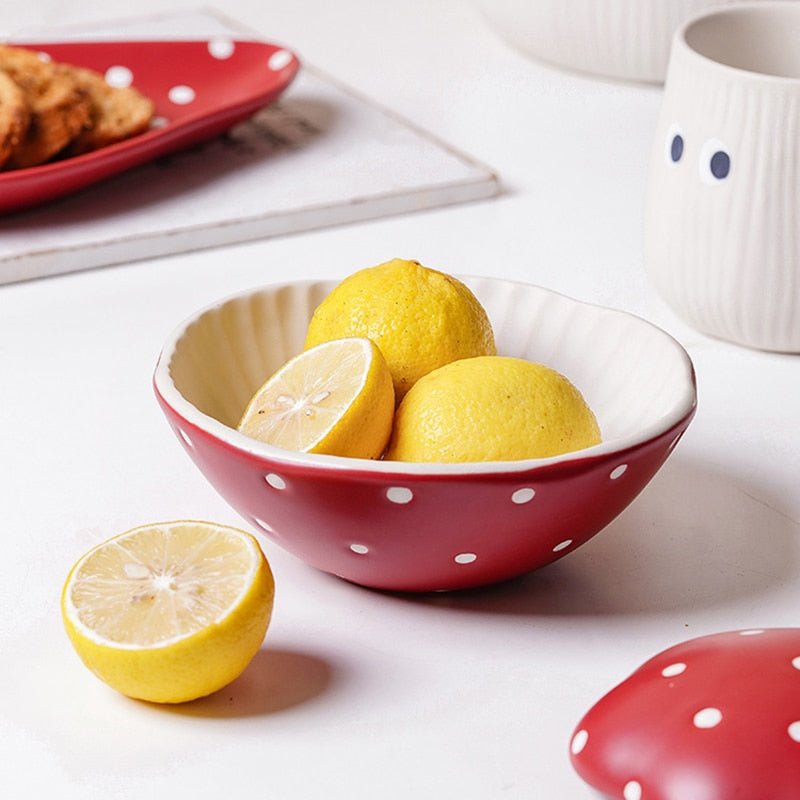 Hand - Painted Red Mushroom Ceramic Tableware Set - Casatrail.com