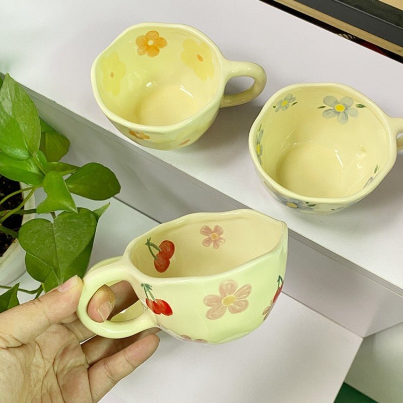 Hand Pinched Irregular Flower Ceramic Coffee Cups - Casatrail.com