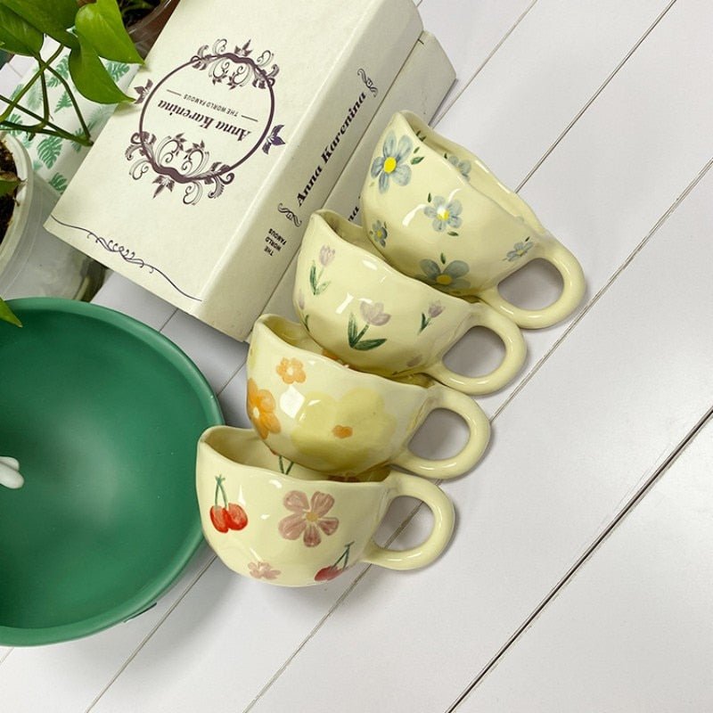 Hand Pinched Irregular Flower Ceramic Coffee Cups - Casatrail.com