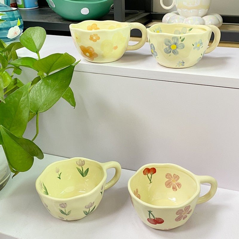 Hand Pinched Irregular Flower Ceramic Coffee Cups - Casatrail.com