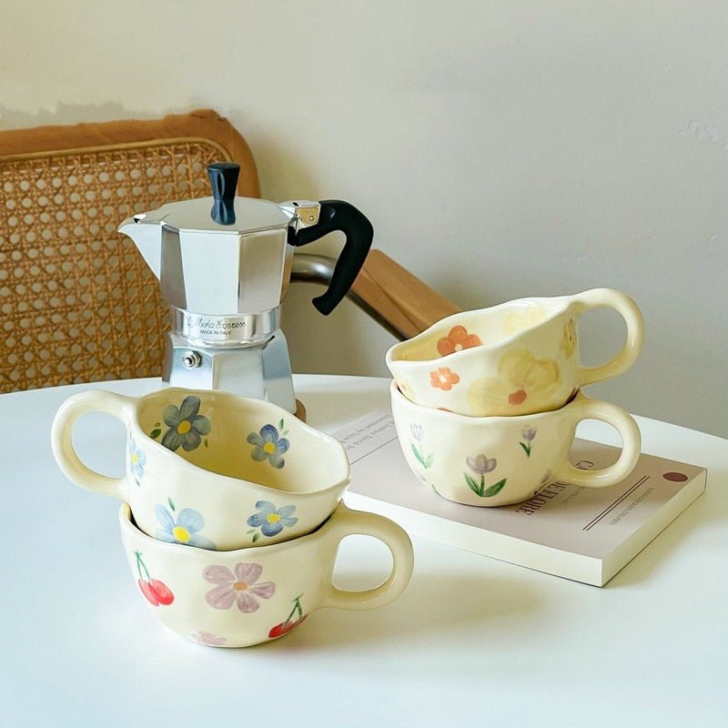 Hand Pinched Irregular Flower Ceramic Coffee Cups - Casatrail.com