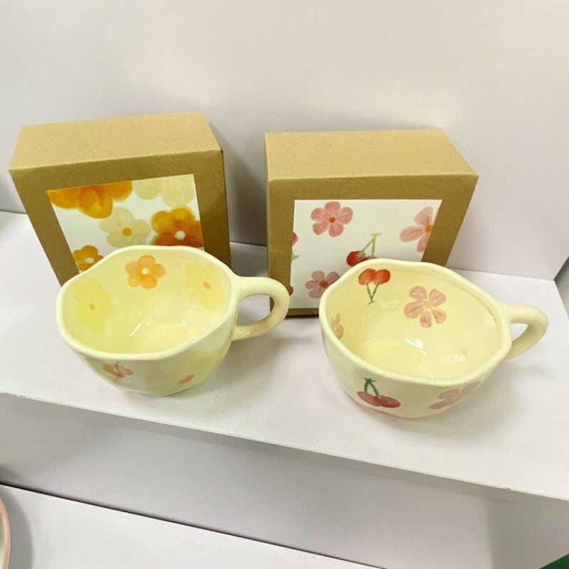 Hand Pinched Irregular Flower Ceramic Coffee Cups - Casatrail.com