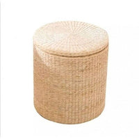 Thumbnail for Handmade Straw Solid Wood Shoe Changing Stool Ottoman with Storage - Casatrail.com