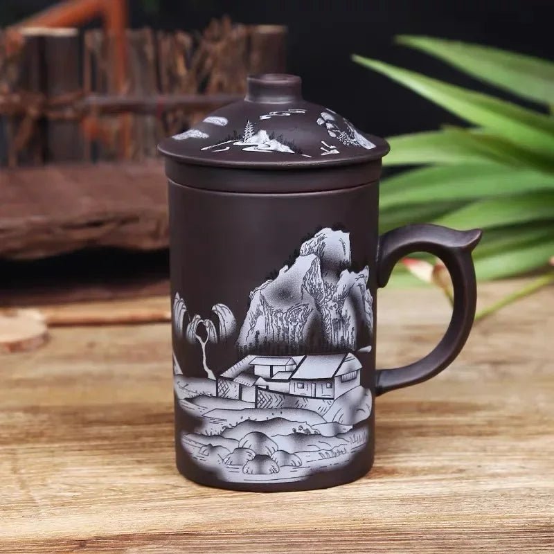 Handmade Yixing Purple Clay Tea Mug with Lid and Infuser - Casatrail.com