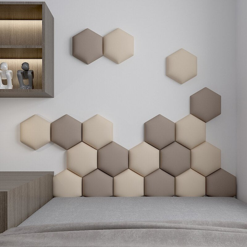 Hexagonal Headboard Bed Soft Bag Set with 3D Wall Sticker and Tatami - Casatrail.com