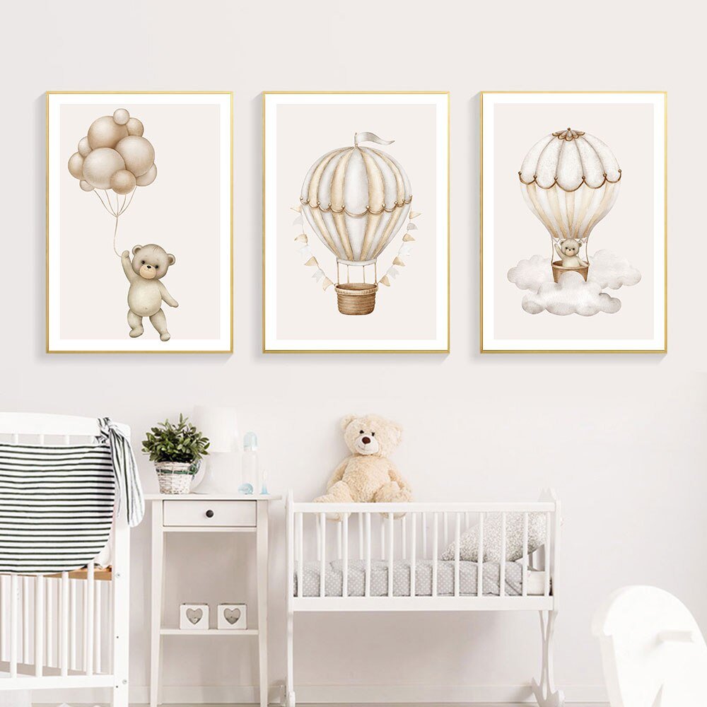 Hot Air Balloon Bear Canvas Nursery Art - Casatrail.com