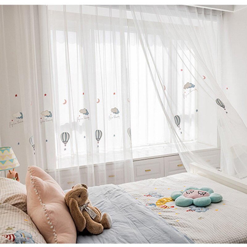 Hot Air Balloon Tulle Curtain - Embroidered Voile - Casatrail.com