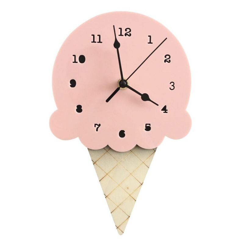 Ice Cream Shape Non - Ticking Wood Wall Clock Kids Room Decor - Casatrail.com