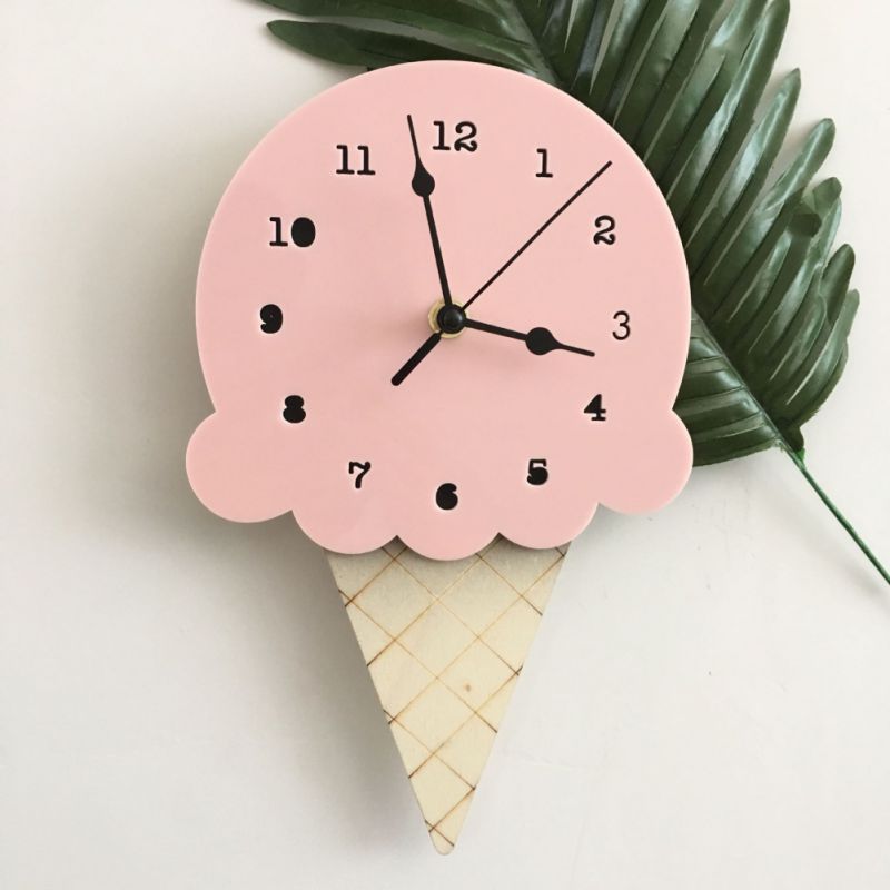 Ice Cream Shape Non - Ticking Wood Wall Clock Kids Room Decor - Casatrail.com