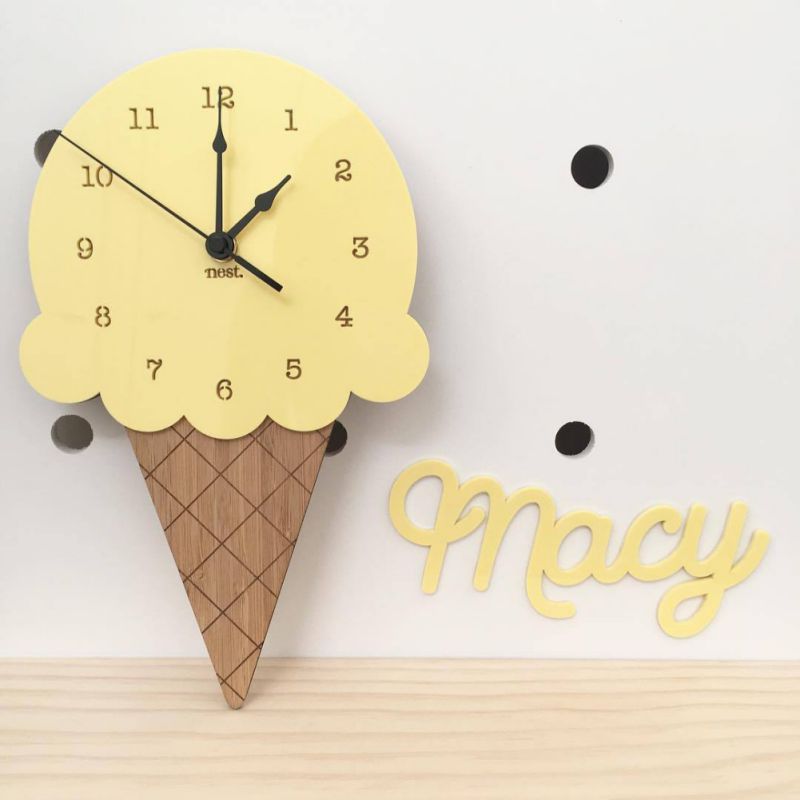 Ice Cream Shape Non - Ticking Wood Wall Clock Kids Room Decor - Casatrail.com