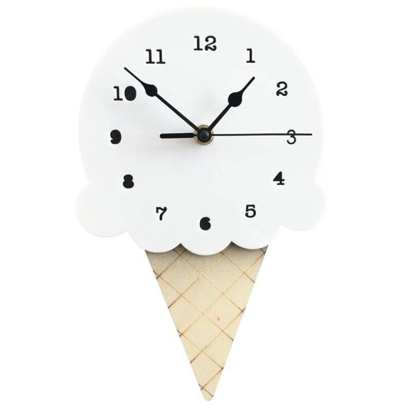 Ice Cream Shape Non - Ticking Wood Wall Clock Kids Room Decor - Casatrail.com