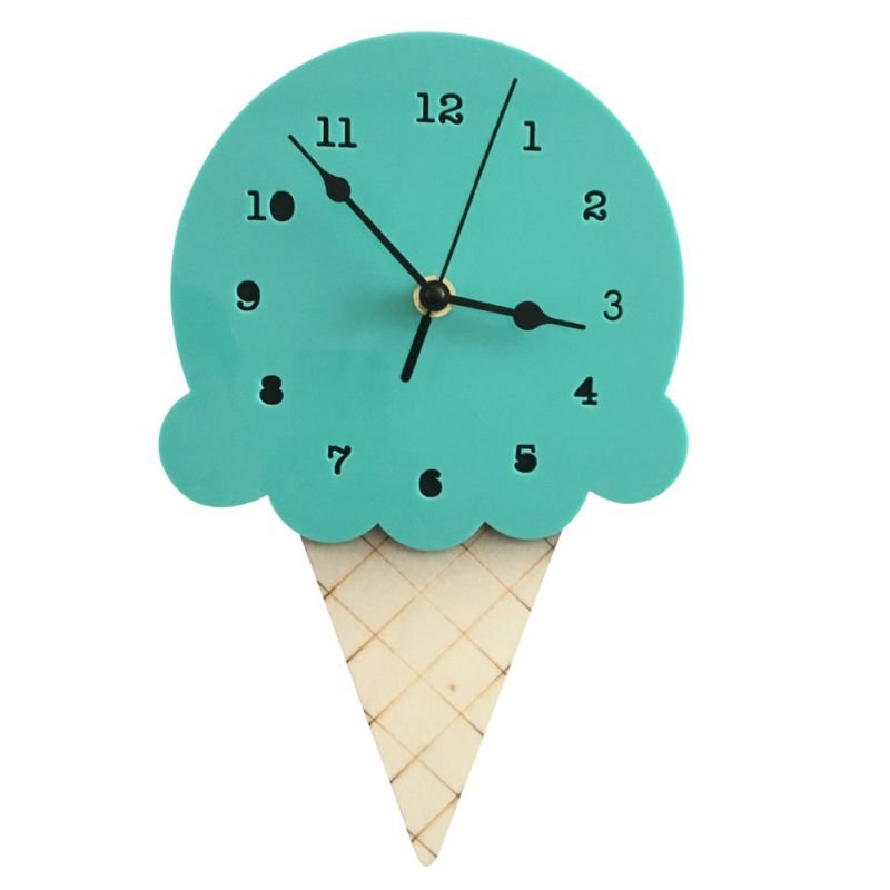 Ice Cream Shape Non - Ticking Wood Wall Clock Kids Room Decor - Casatrail.com