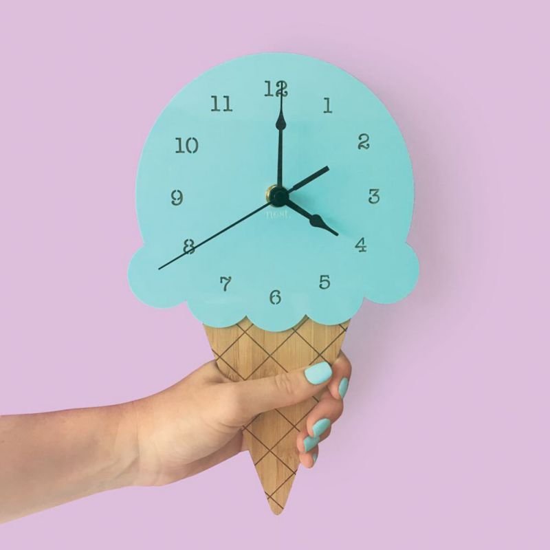 Ice Cream Shape Non - Ticking Wood Wall Clock Kids Room Decor - Casatrail.com