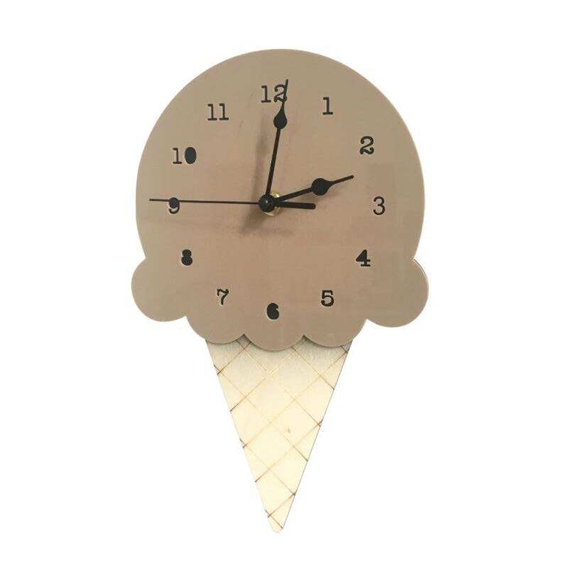 Ice Cream Shape Non - Ticking Wood Wall Clock Kids Room Decor - Casatrail.com