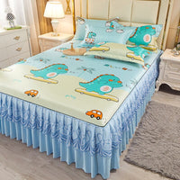 Thumbnail for Ice Silk Bed Skirt Three Piece Set - Green - Casatrail.com