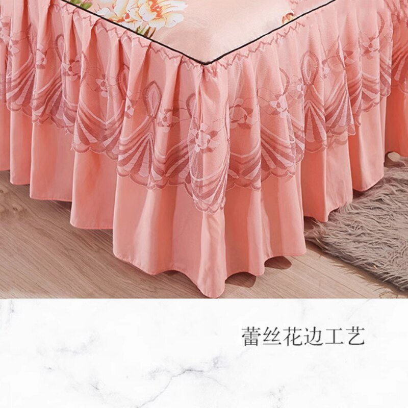 Ice Silk Bed Skirt Three Piece Set - Green - Casatrail.com