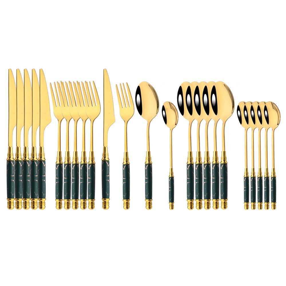 Imitation Ceramic Gold Dinnerware Set with Stainless Steel Flatware - Casatrail.com