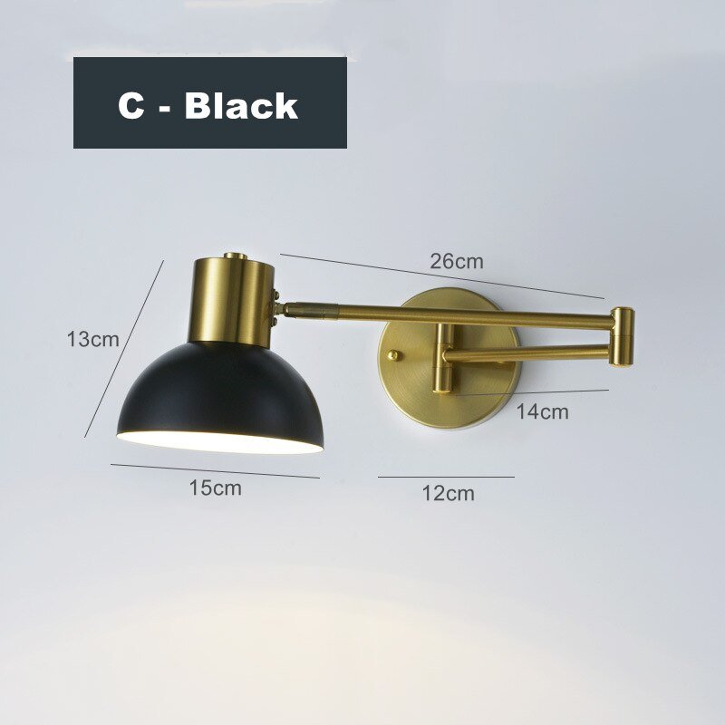 Industrial Gold Black Iron LED Wall Lamp - Adjustable Swing Long Arm - Casatrail.com