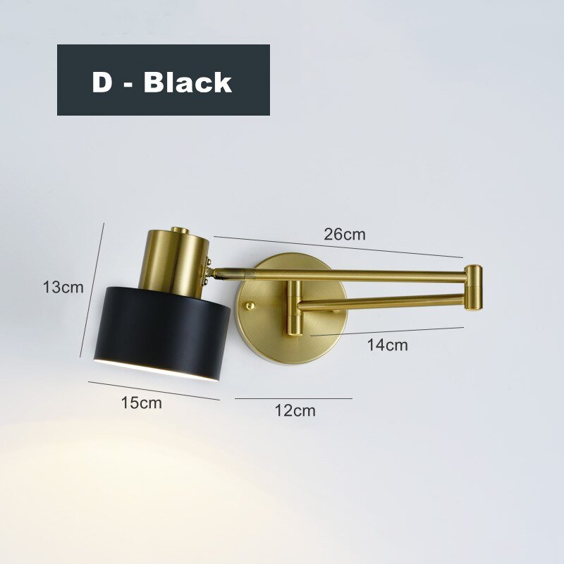 Industrial Gold Black Iron LED Wall Lamp - Adjustable Swing Long Arm - Casatrail.com