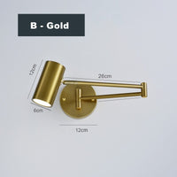 Thumbnail for Industrial Gold Black Iron LED Wall Lamp - Adjustable Swing Long Arm - Casatrail.com