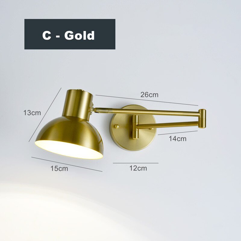 Industrial Gold Black Iron LED Wall Lamp - Adjustable Swing Long Arm - Casatrail.com