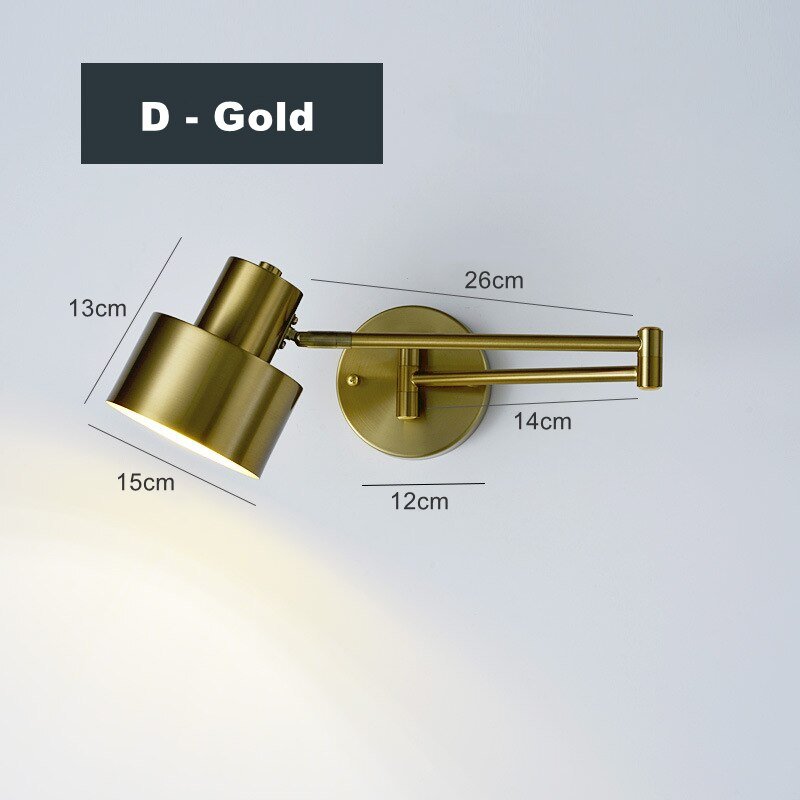 Industrial Gold Black Iron LED Wall Lamp - Adjustable Swing Long Arm - Casatrail.com