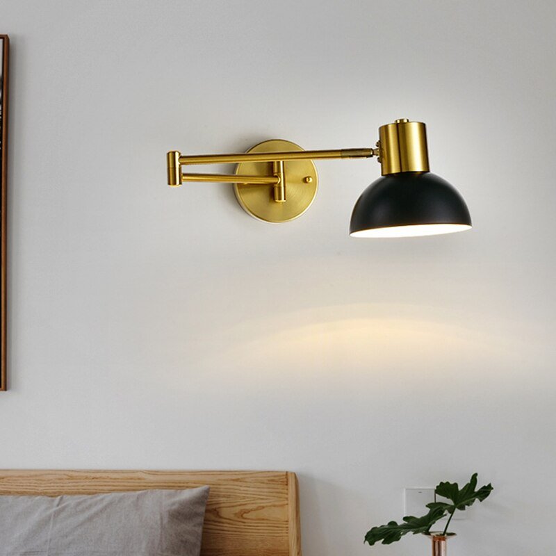 Industrial Gold Black Iron LED Wall Lamp - Adjustable Swing Long Arm - Casatrail.com