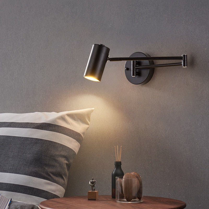 Industrial Gold Black Iron LED Wall Lamp - Adjustable Swing Long Arm - Casatrail.com