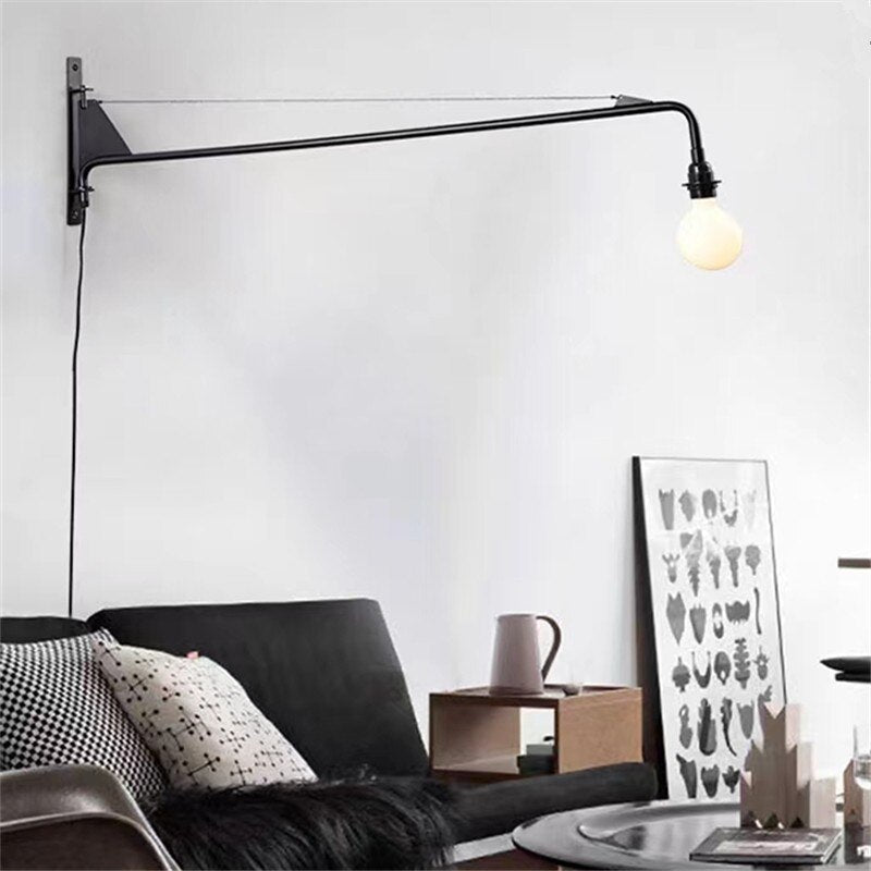 Industrial Pipe Wall Lamp with Long Arm Swing - Casatrail.com