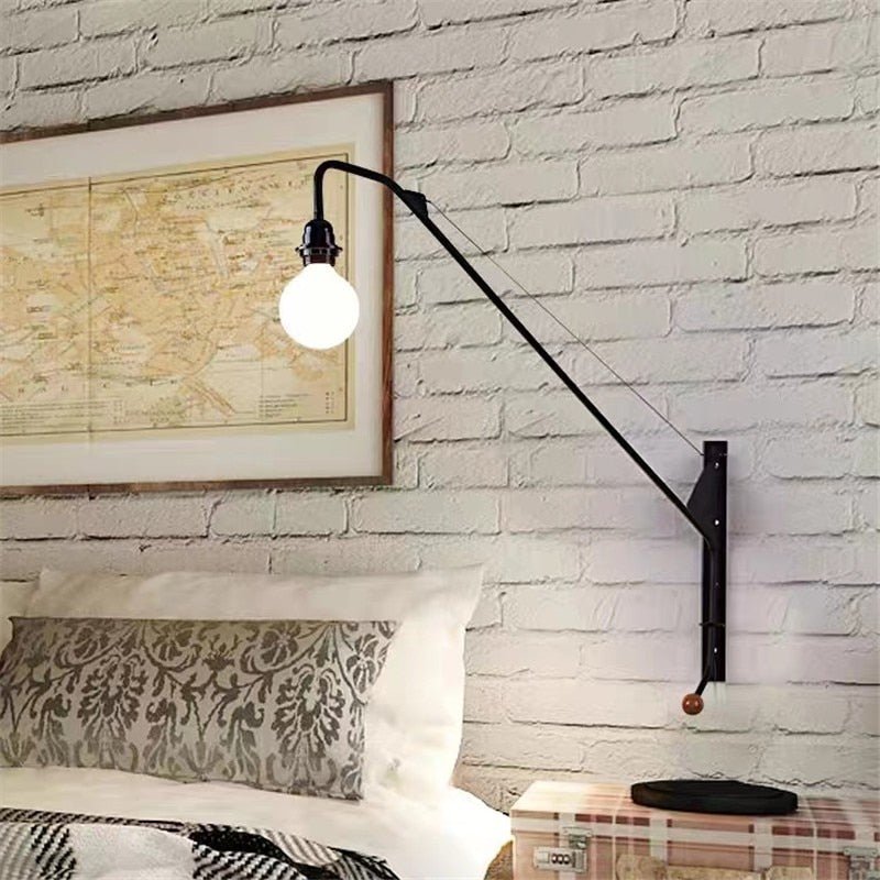 Industrial Pipe Wall Lamp with Long Arm Swing - Casatrail.com