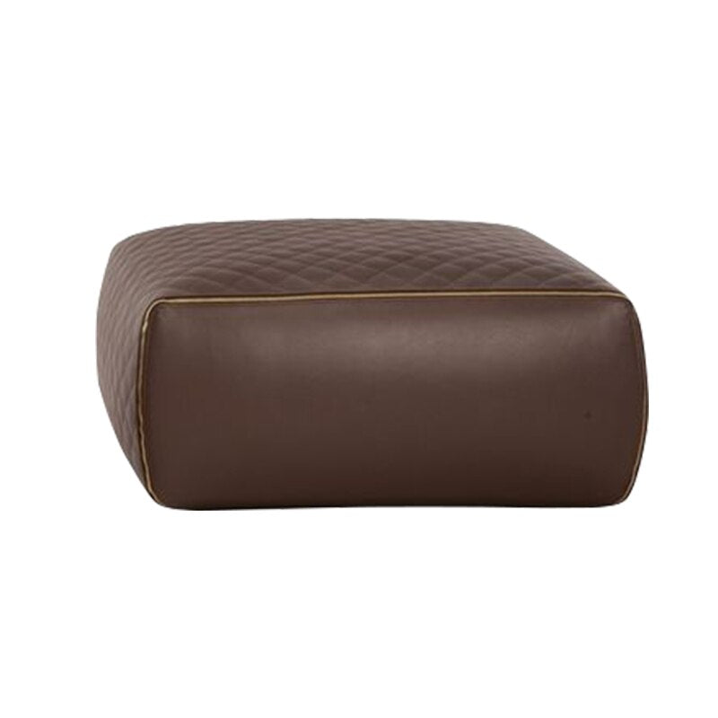 Italian Square Black Leather Sofa Stool - Casatrail.com