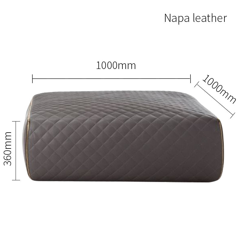 Italian Square Black Leather Sofa Stool - Casatrail.com