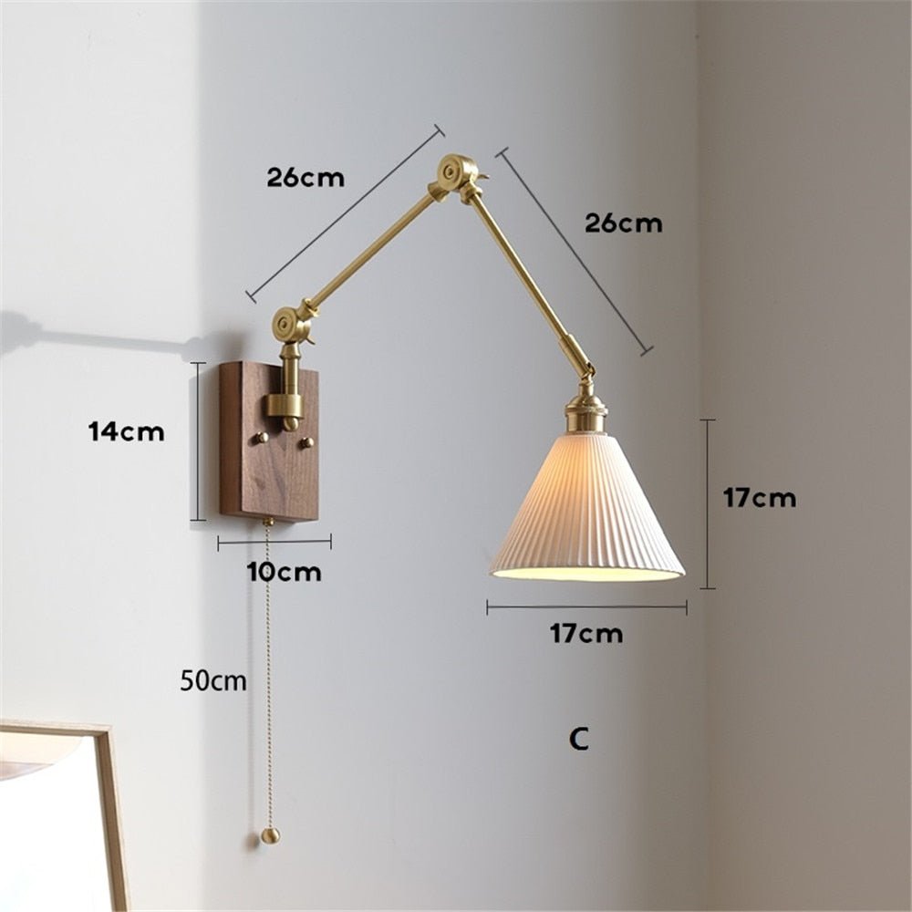 Japandi Style Swivel Brass Wall Lamp with Switch - Casatrail.com