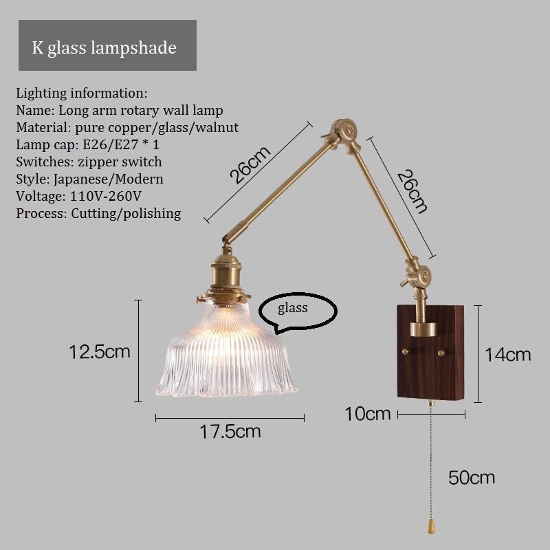 Japandi Style Swivel Brass Wall Lamp with Switch - Casatrail.com