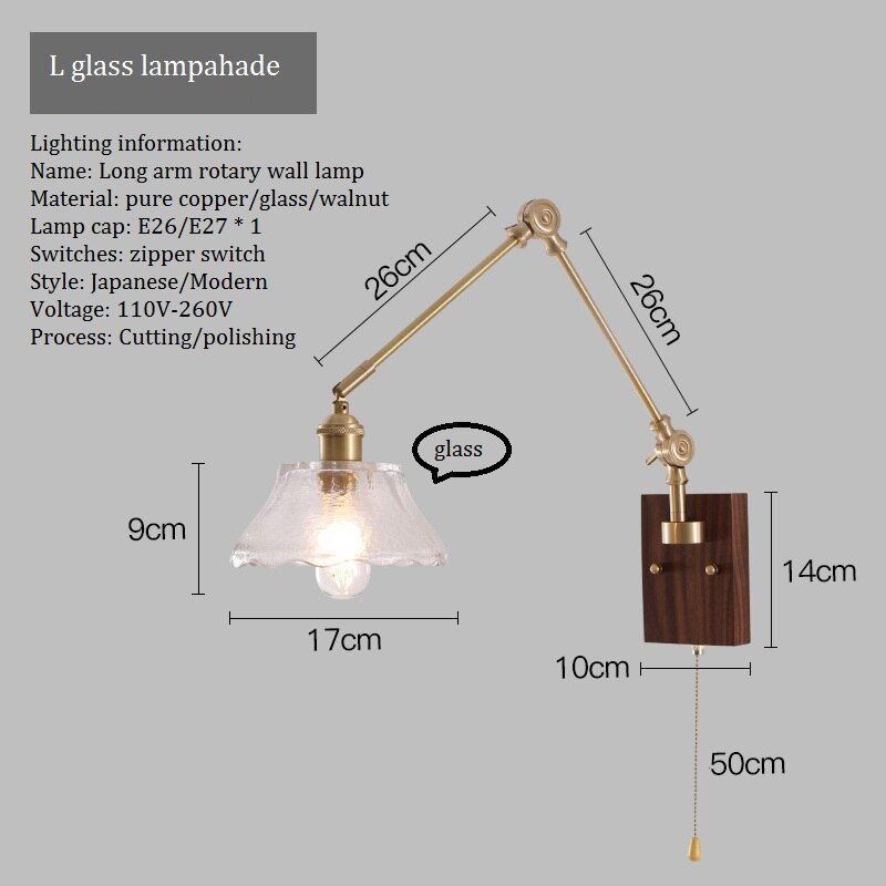 Japandi Style Swivel Brass Wall Lamp with Switch - Casatrail.com